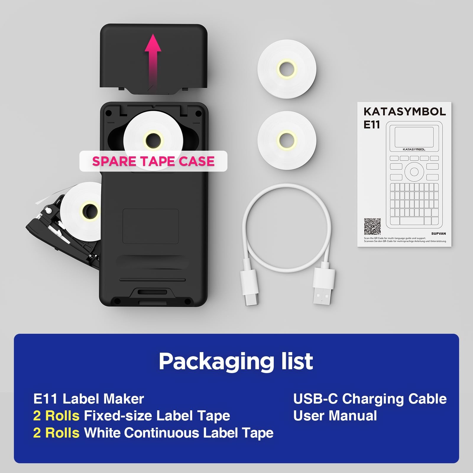 SUPVAN E11 Bluetooth Label Maker Machine with 4 Tapes, Support Keyboard & App