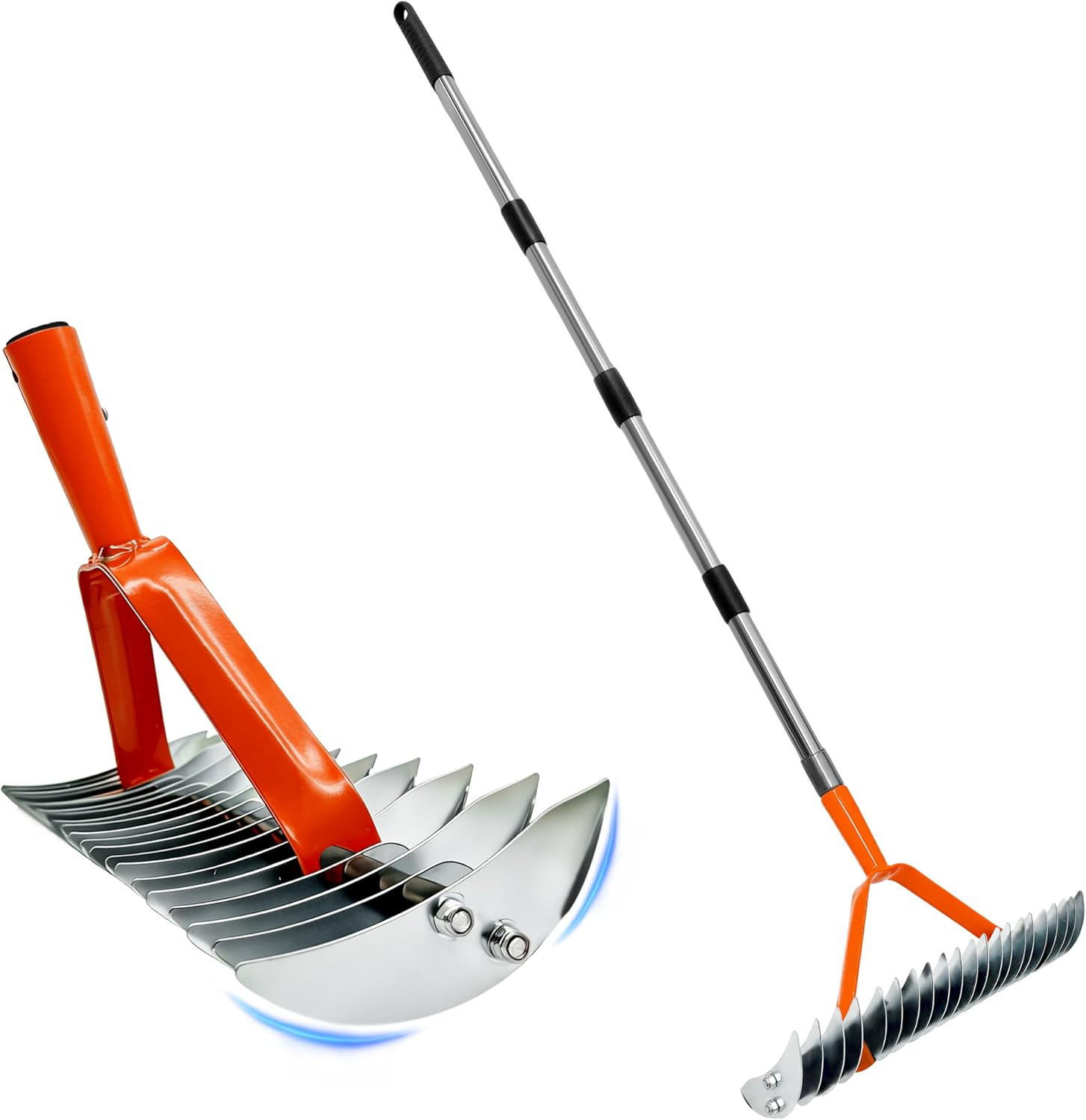 Thatch Rake for Lawn,15" Dethatcher Rake,Heavy-Duty Metal Thatching Rake,68" Adj