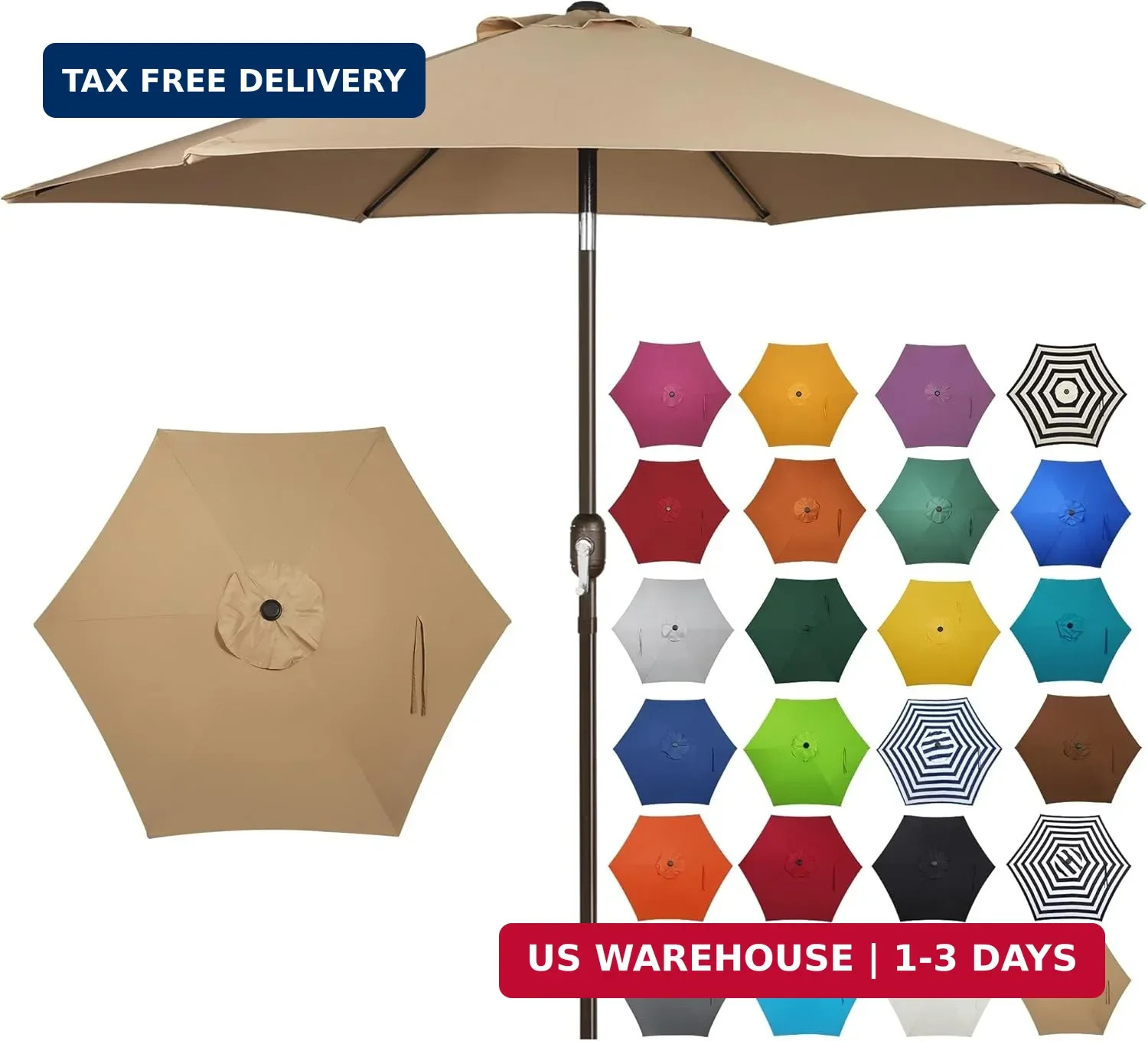 7.5 ft Patio Umbrella, Yard Umbrella, Outdoor Market Umbrella with Push