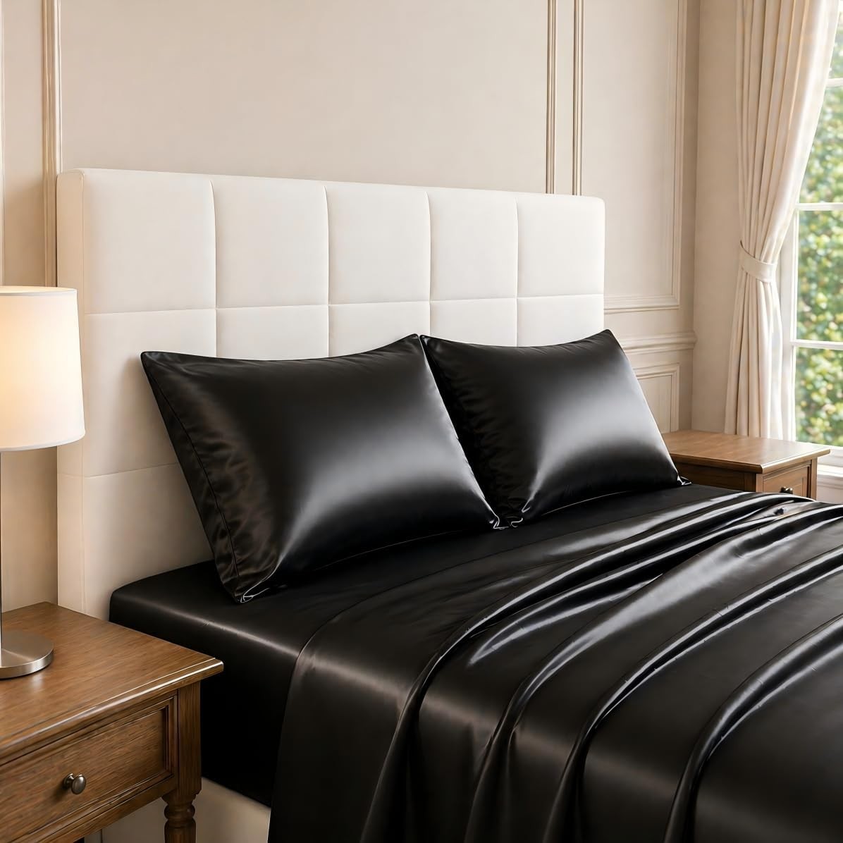 Full Size Satin Sheets 4 Piece Silky Bed Sheet Set W/ Smooth Silky Surface