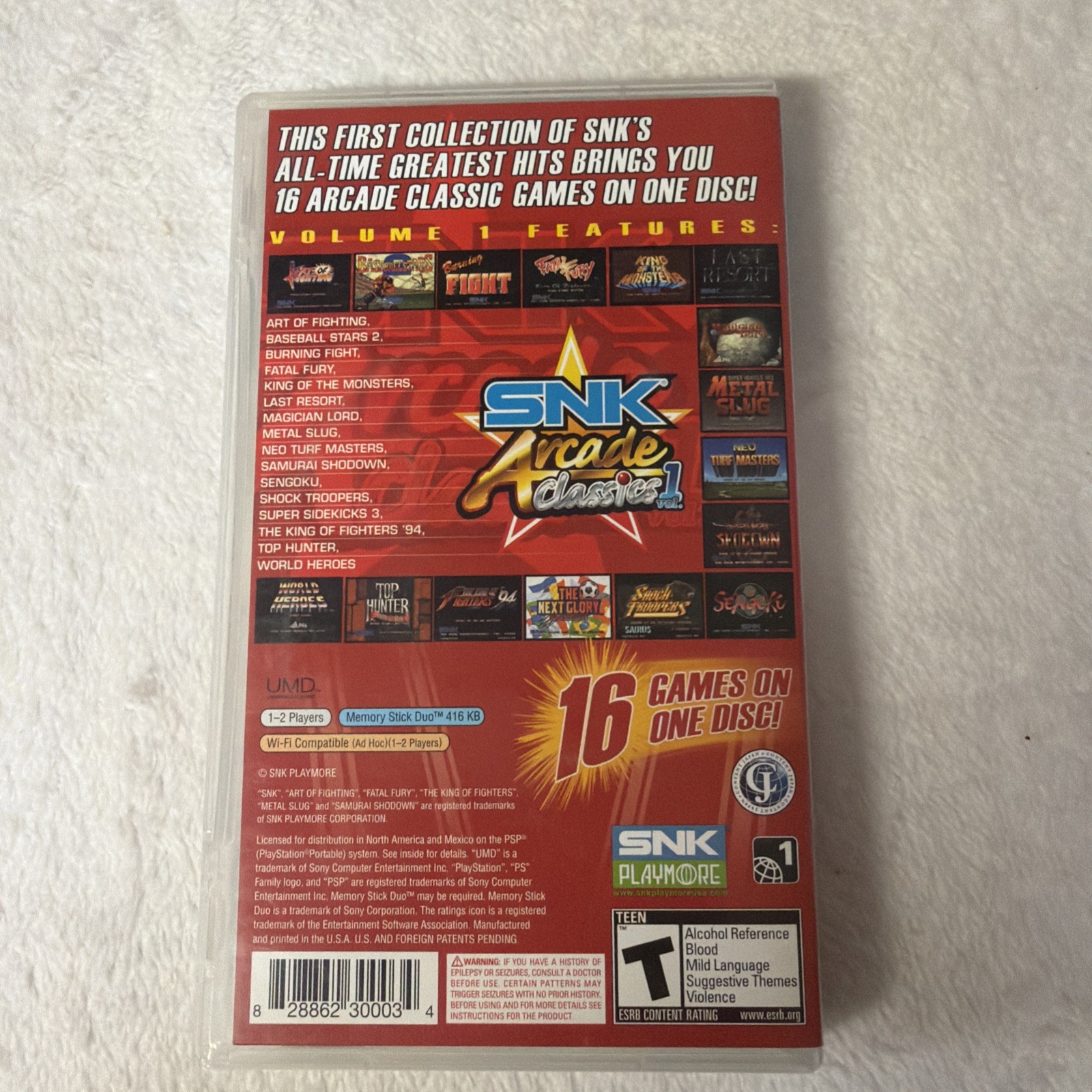 SNK Arcade Classic Vol 1 PSP case and Insert Only