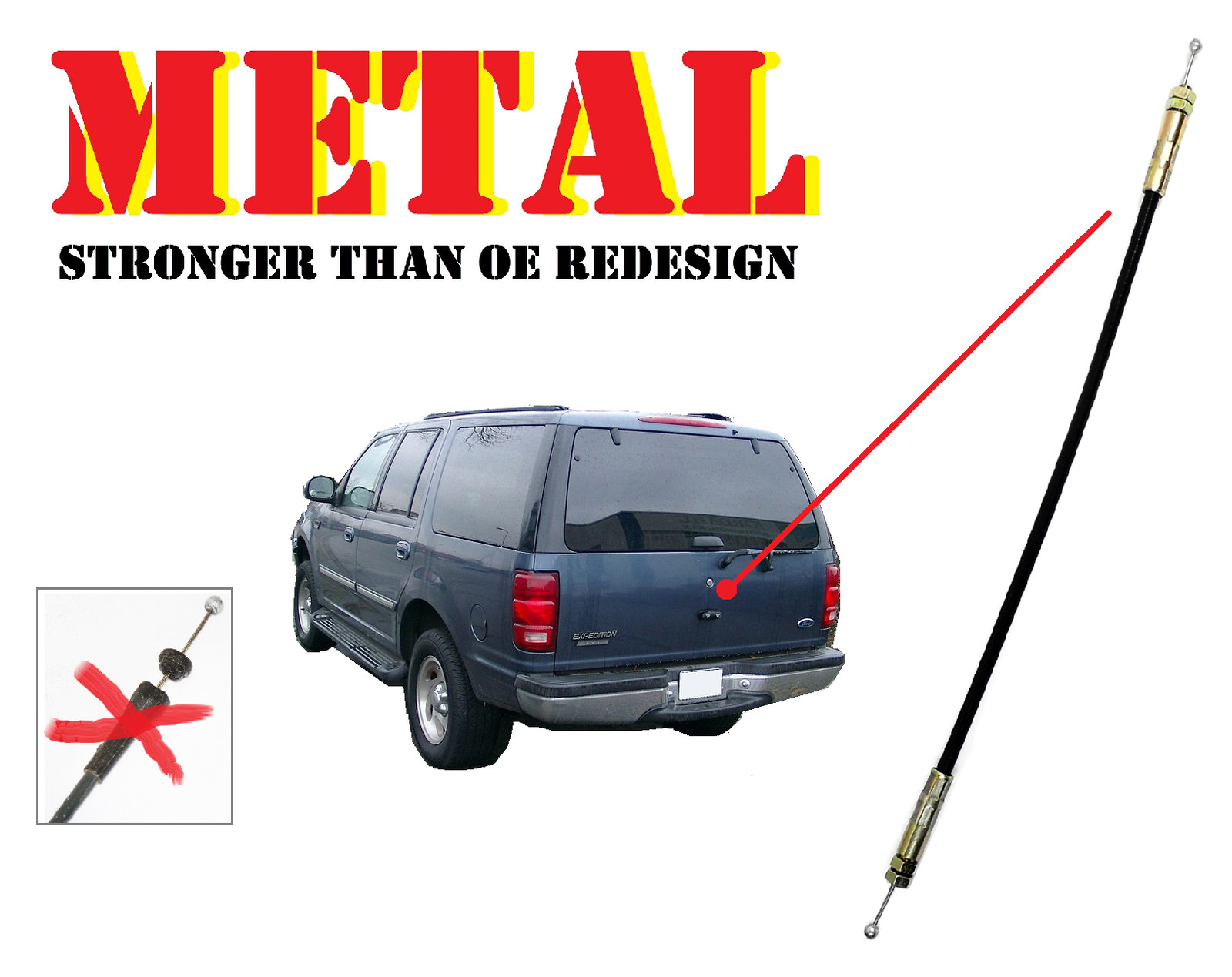 UPGRADED For Ford Expedition Metal  Liftgate Rear Window Latch Release Cable