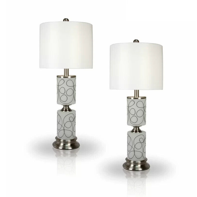Table lamp brushed nickel, steel w/ drawed glass body, Height 26''