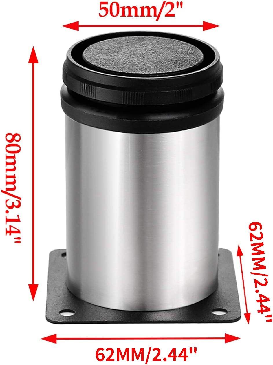 Adjustable 3-Inch Stainless Steel Furniture Legs - Set of 4 Round Cabinet Feet