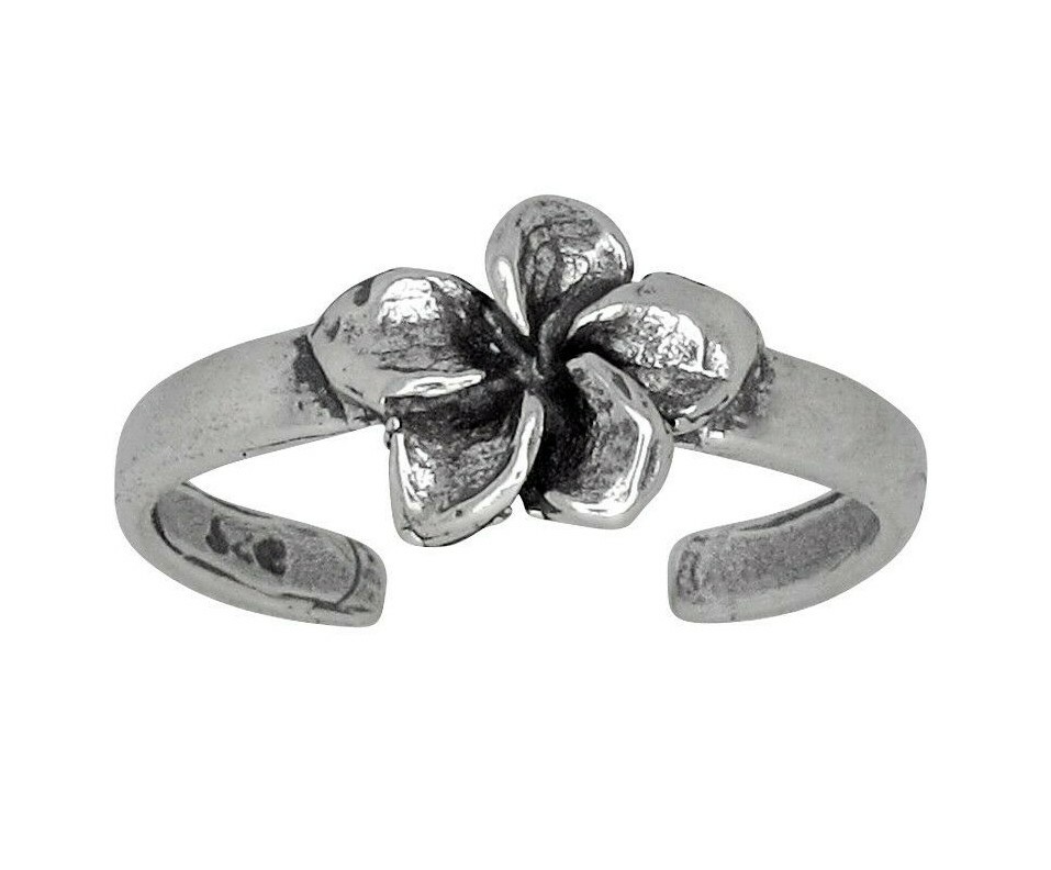 Sterling Silver Flower Design Oxidized Toe Ring adjustable size | Made In USA