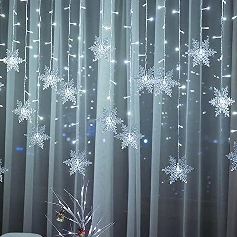 Snowflake LED Curtain Lights, Plug-In 19Ft/6M 96 Leds Fairy String Lights | 8 Li