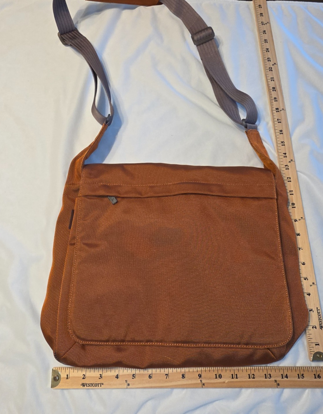 Burnt Orange Laptop Bag Padded Shoulder Strap Hook Loop Flap Closure Messenger