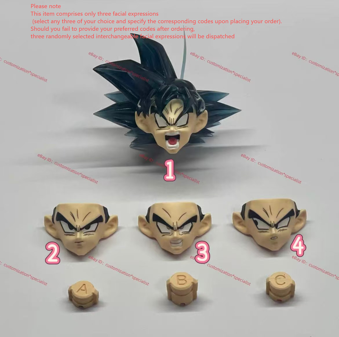 custom Goku DRAGON BALL Z 1/12 shf Transparent Black Head sculpt 3 face Kit