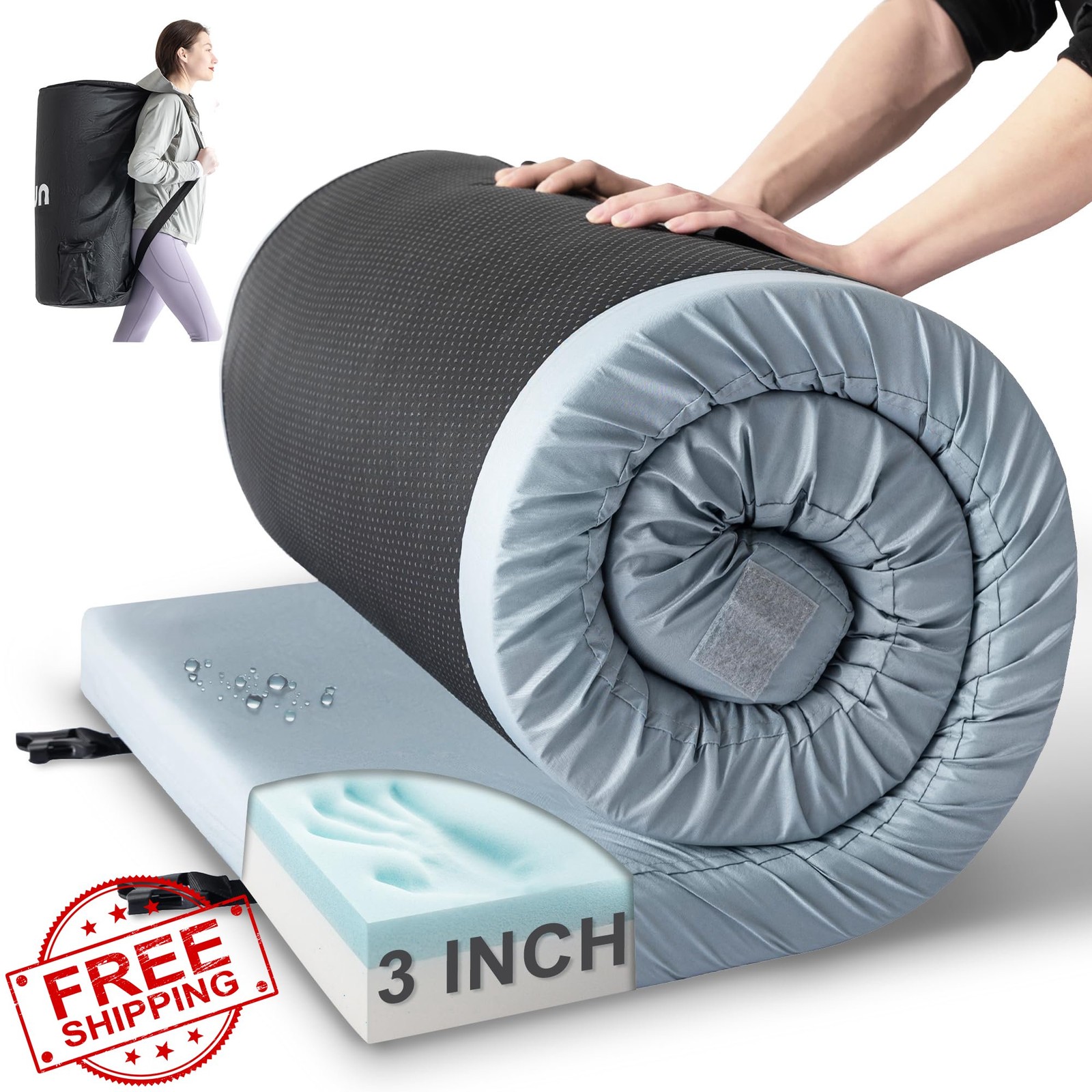 Kingfun 3" Memory Foam Camping Mattress Waterproof