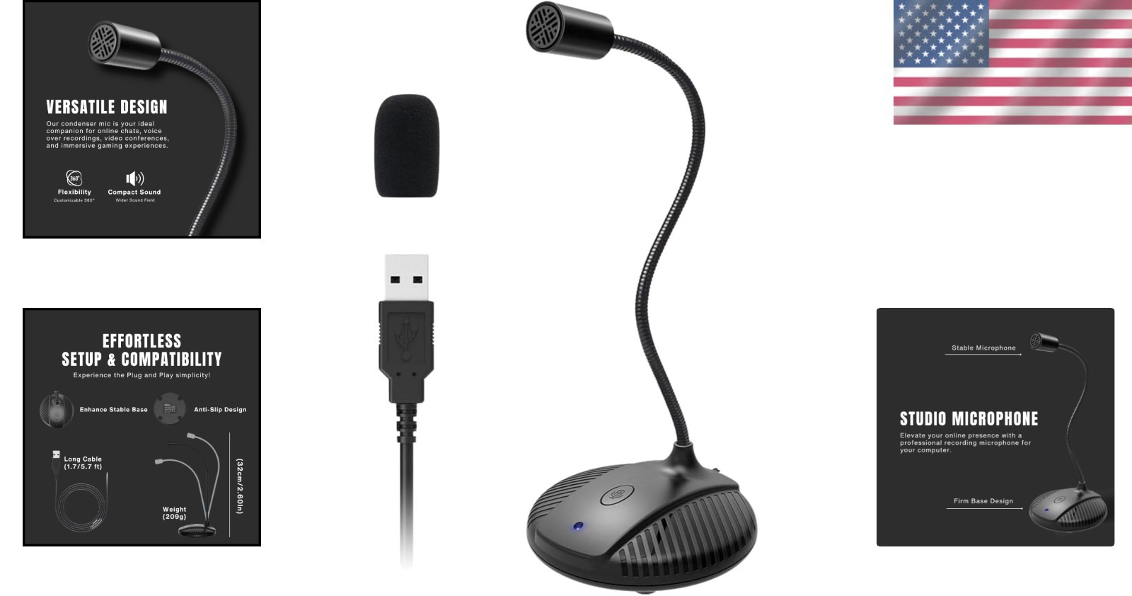 Professional Gooseneck USB Microphone with Mute Button for Streaming & Gaming
