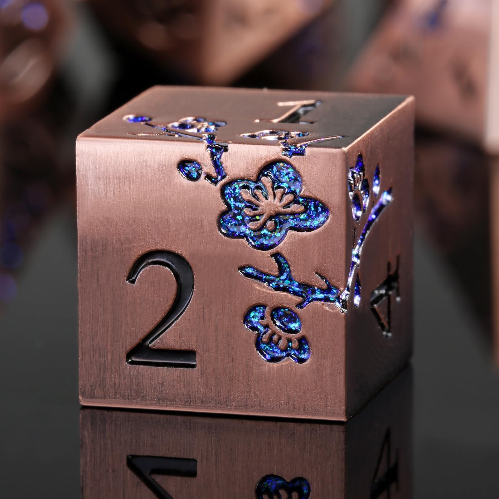 Metal Dice, 7 PCS Heavy Solid Metallic Flower DND Dice Set with Gorgeous Gift Ca
