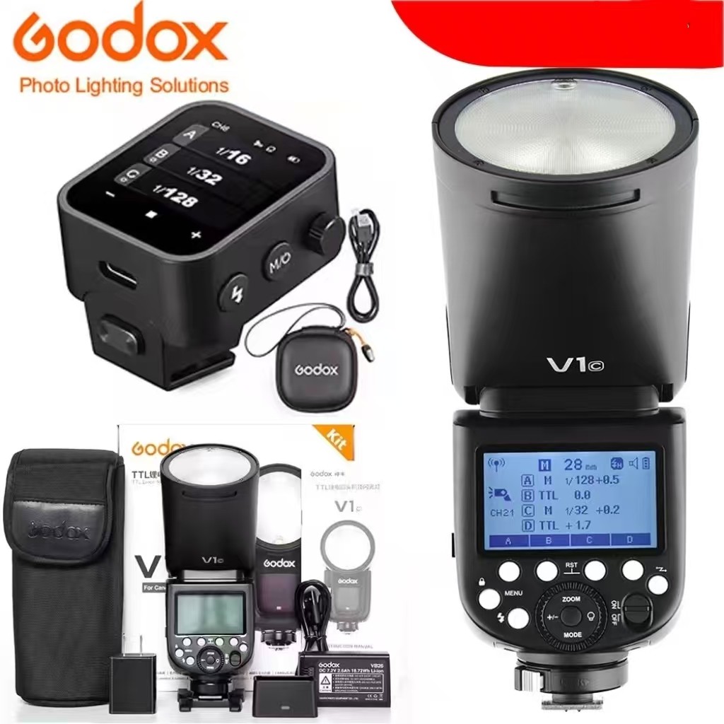 Godox V1-C Round Head Speedlite Flash for Canon Camera+X3-C Trigger for Canon