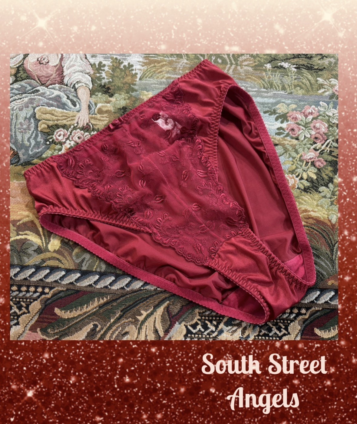 VINTAGE WACOAL 84702 RUBY RED SEMI SHEER EMBROIDERED HI-CUT BRIEF PANTIES  LARGE