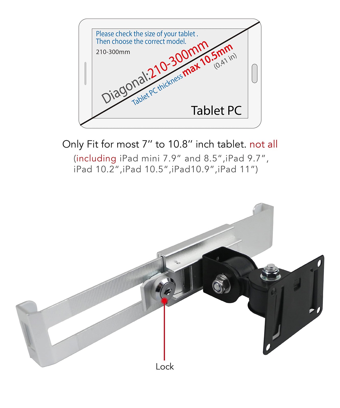 Tablet Wall Mount Holder with Anti Theft Lock,Rotate Design,Multi Angle,Brack...