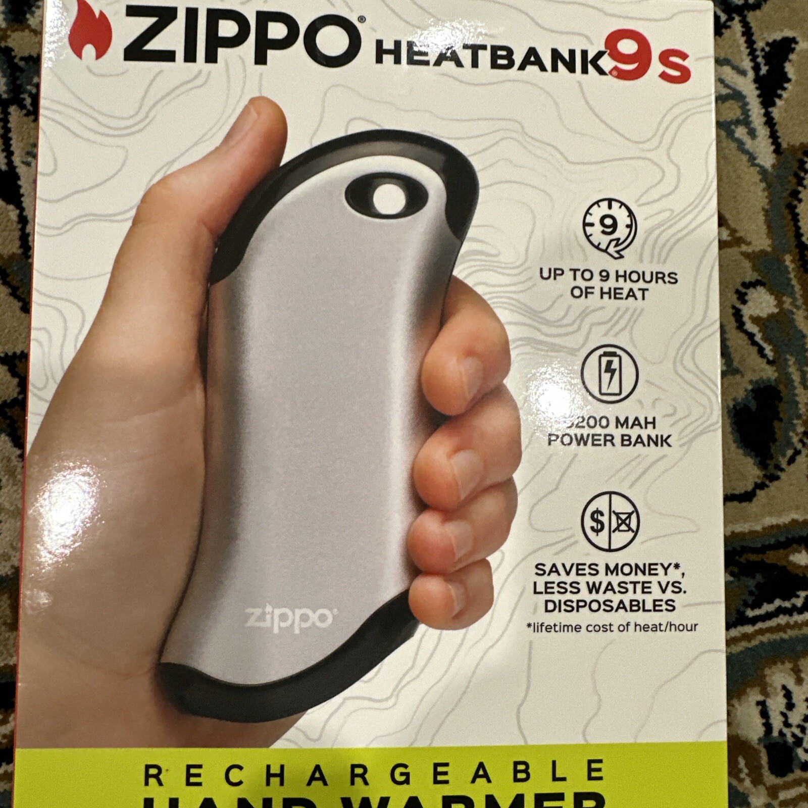 🌟NEW🌟 Zippo SILVER HeatBank 9s Rechargeable Hand Warmer & Power Bank SEALED