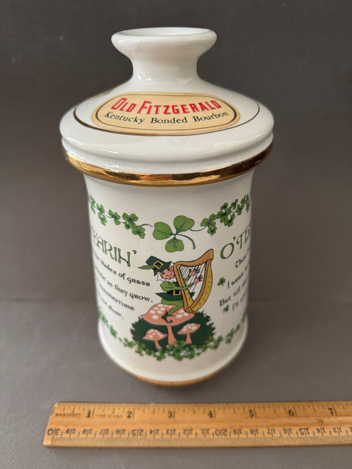 1968 STITZEL WELLER OLD FITZGERALD EMPTY PORCELAIN LEPRECHAUN DECANTER BOTTLE