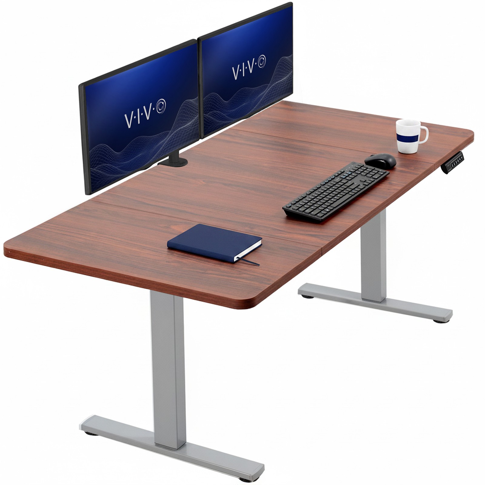 VIVO Electric 60” x 30” Stand Up Desk Workstation, Dark Walnut Top, Gray Frame