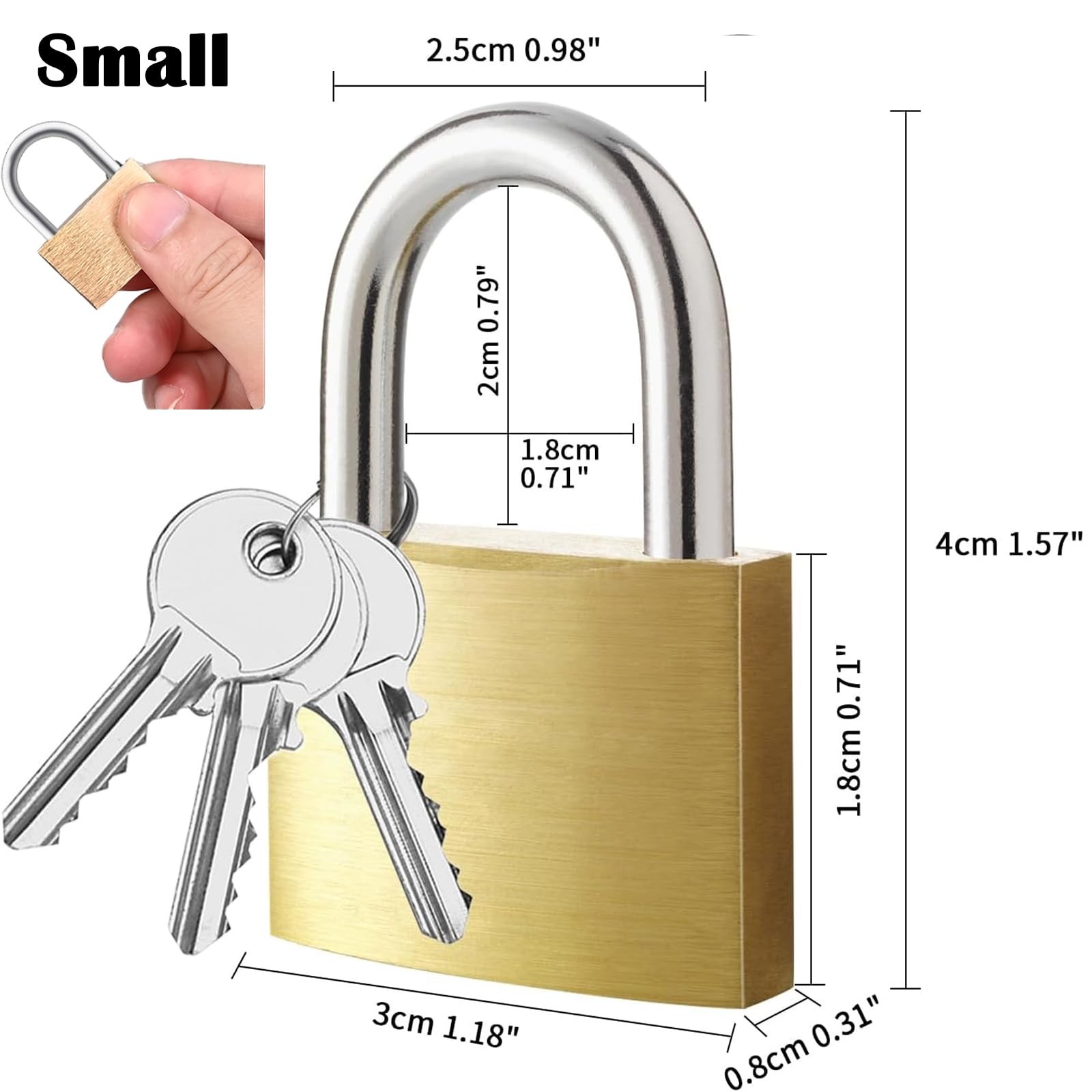 Lockwise 4pcs Small Lock, Solid Brass Keyed Padlock with Key, Locks