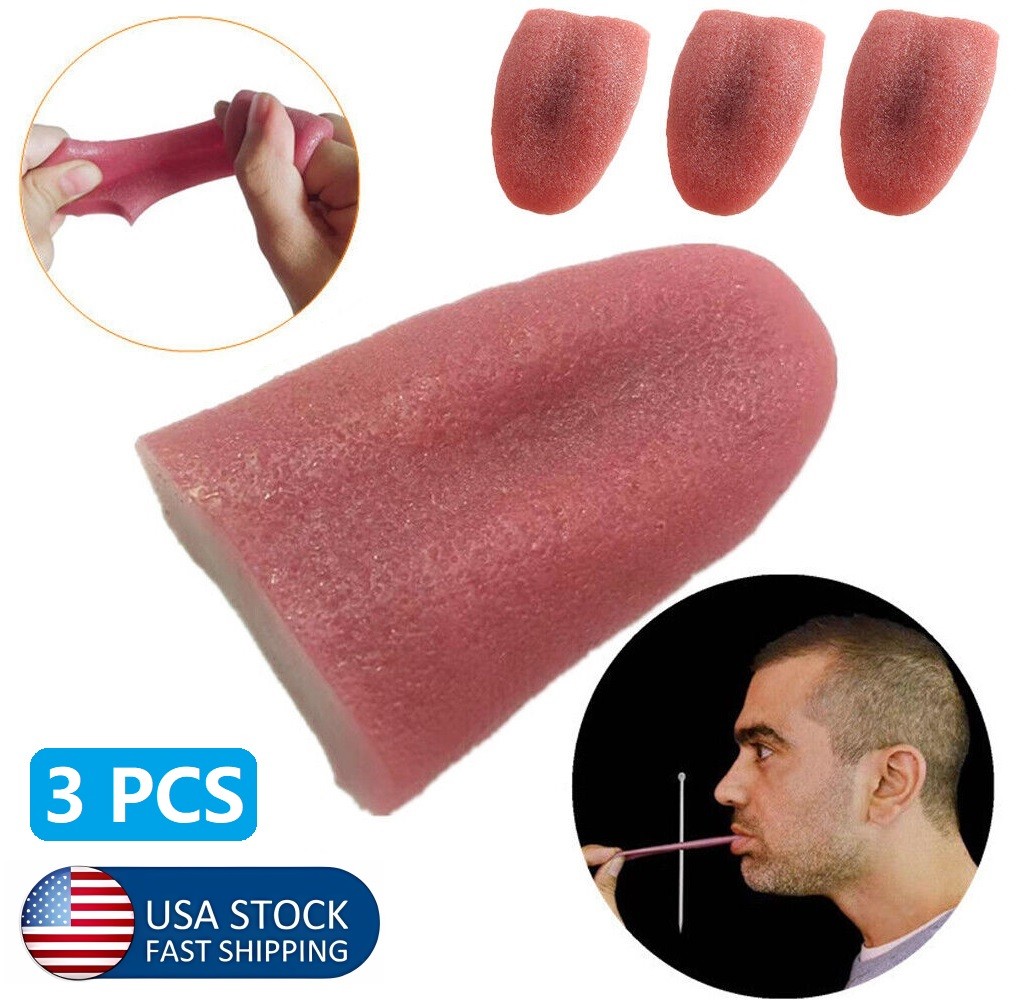3PCS Fake Tongue Halloween Harmless Realistic Horrible Stretchable Tongue Props