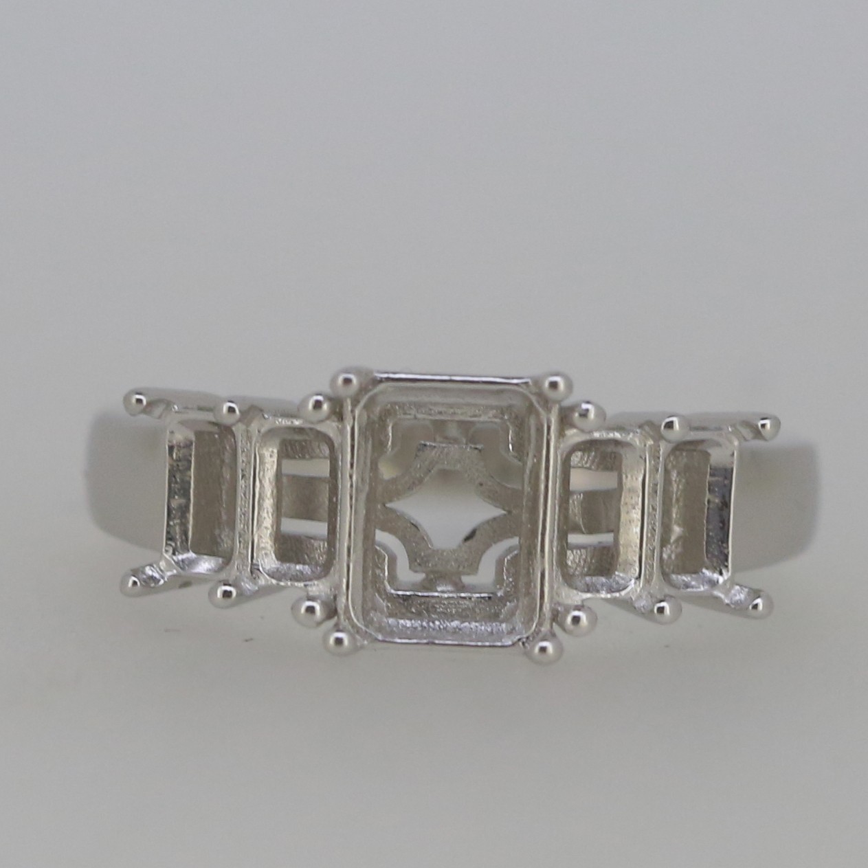 Sterling Silver Semi Mount Ring Setting Emerald OCT 8x6mm OCT 5x3mm