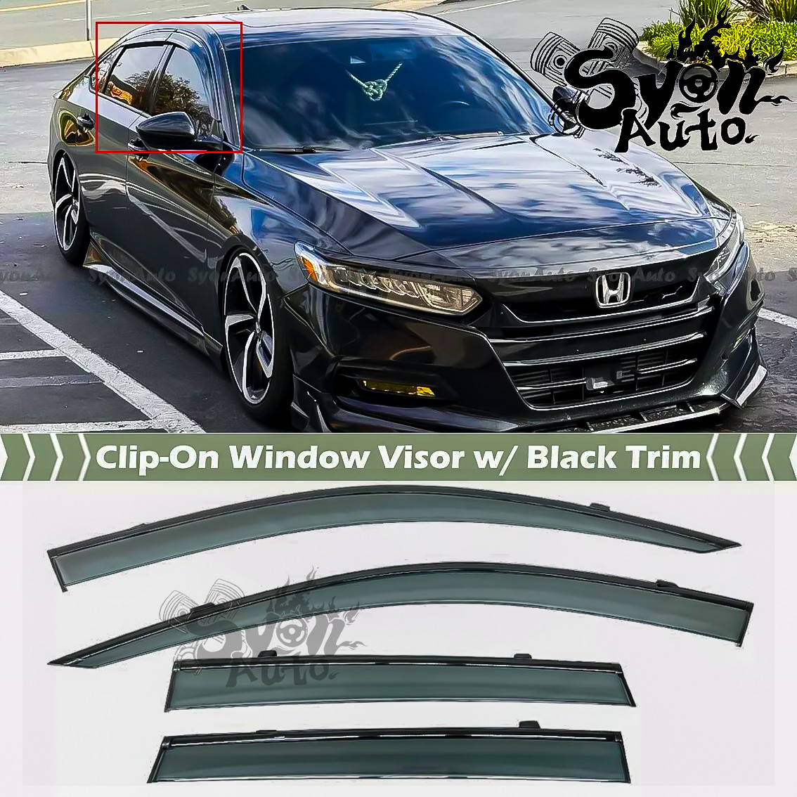 FITS 2018-2022 HONDA ACCORD TINTED WINDOW VISOR CLIP-ON RAIN GUARD W/ BLACK TRIM