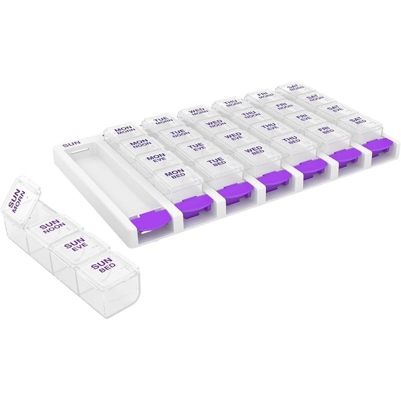7 Day Pill Organizer Weekly Medication Planner Travel Easy Use Compartment