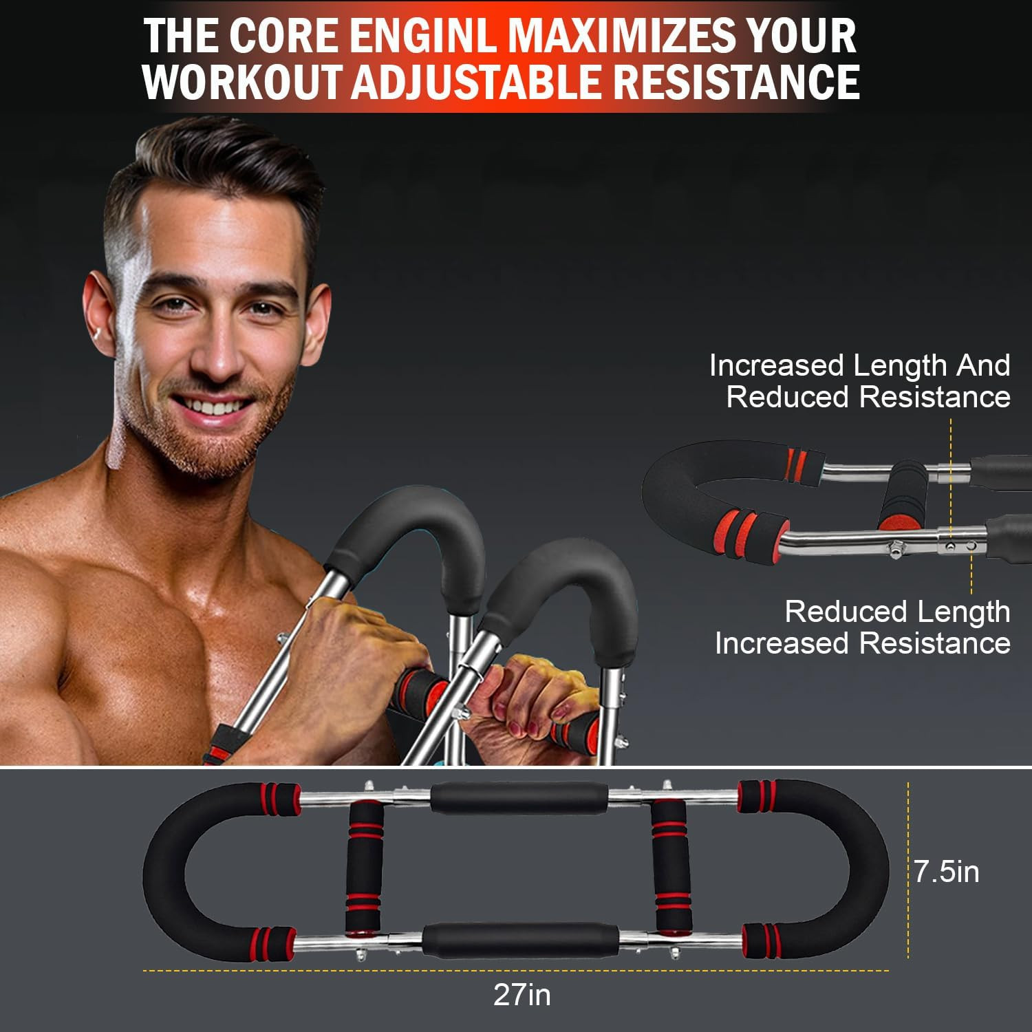 Latest-Gen Twister Arm Trainer, Adjustable Power Spring Workout Bar, Forearm Tri
