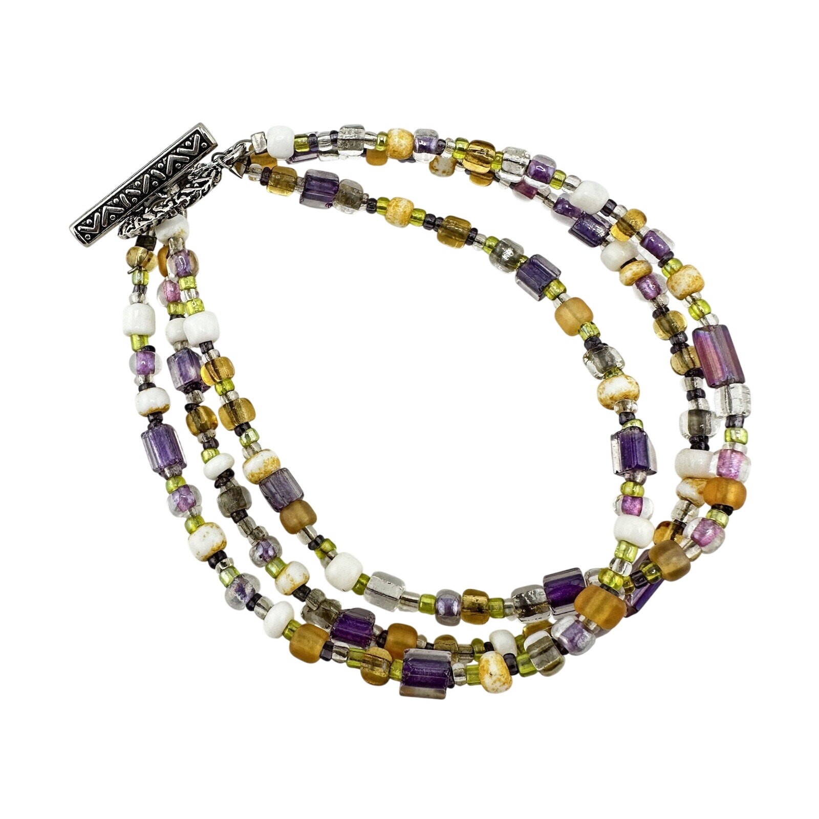 Boho Handmade Multicolor Glass Beaded Triple Strand Feminine 6.5” Bracelet