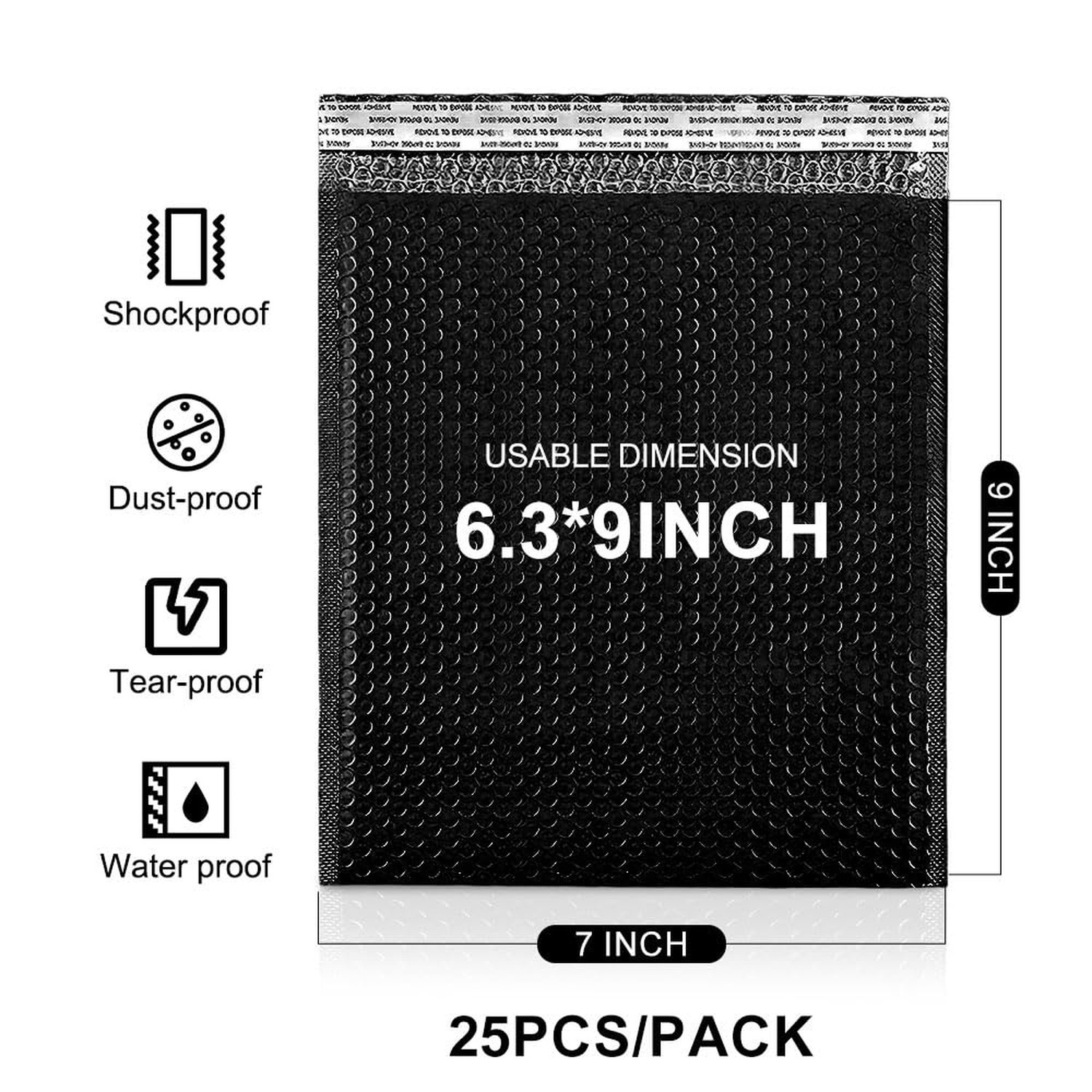 Koja Padded Bubble Mailers 6 X 10" 25-Pack - Self-Seal Shipping Envelopes Black