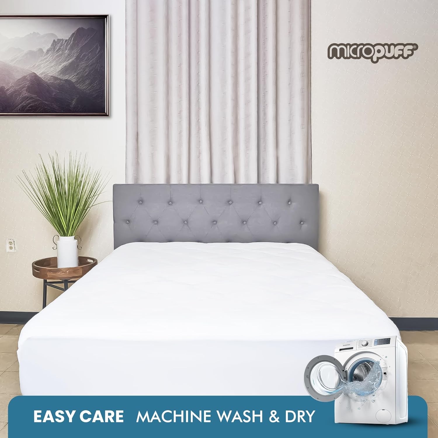 Micropuff Fitted Mattress Pad - Full XL Size (54" x 80") XL, White
