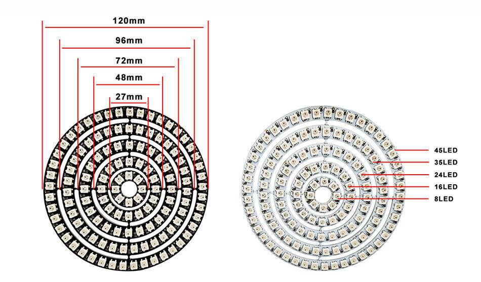 WS2812B 8/16/24/35/45 Leds RGB Pixel Ring Modules USB 14key RF Controller Kit