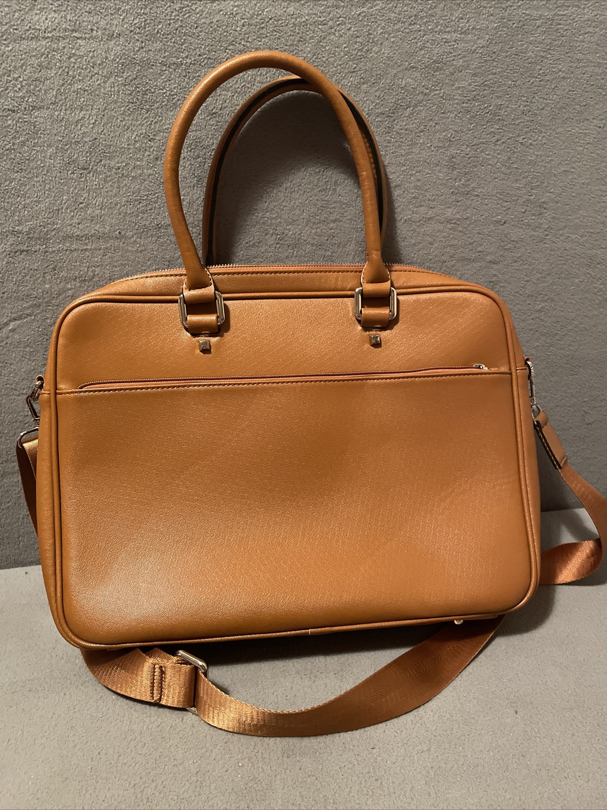 CODE Unisex Laptop Briefcase Brown Vegan Leather W Top Handle & Shoulder Strap