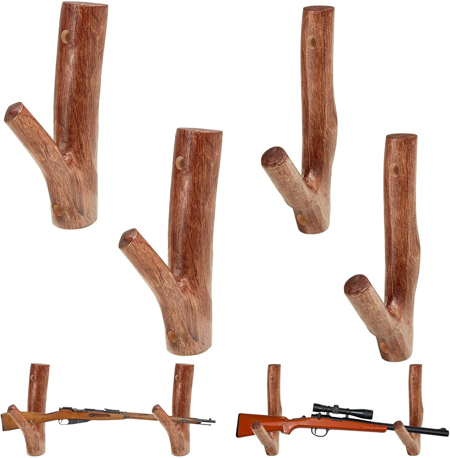 Rifle Gun Rack Wall Mount Wood Shotgun Hook Holder Single Gun Display Hanger 6Pc