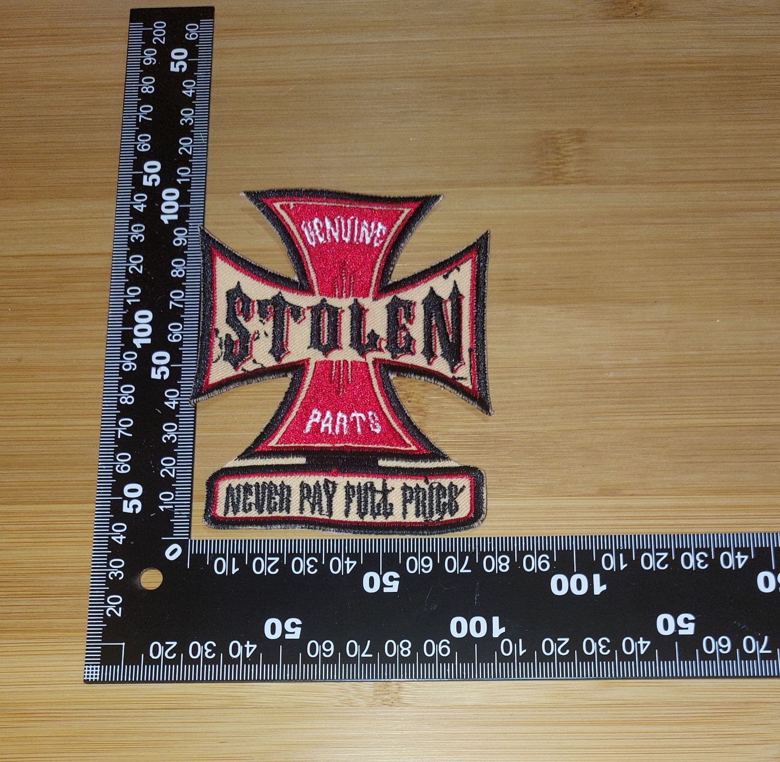 GENUINE STOLEN PARTS NEVER PAY FULL PRICE Patch Iron Cross 10x8cm Old School