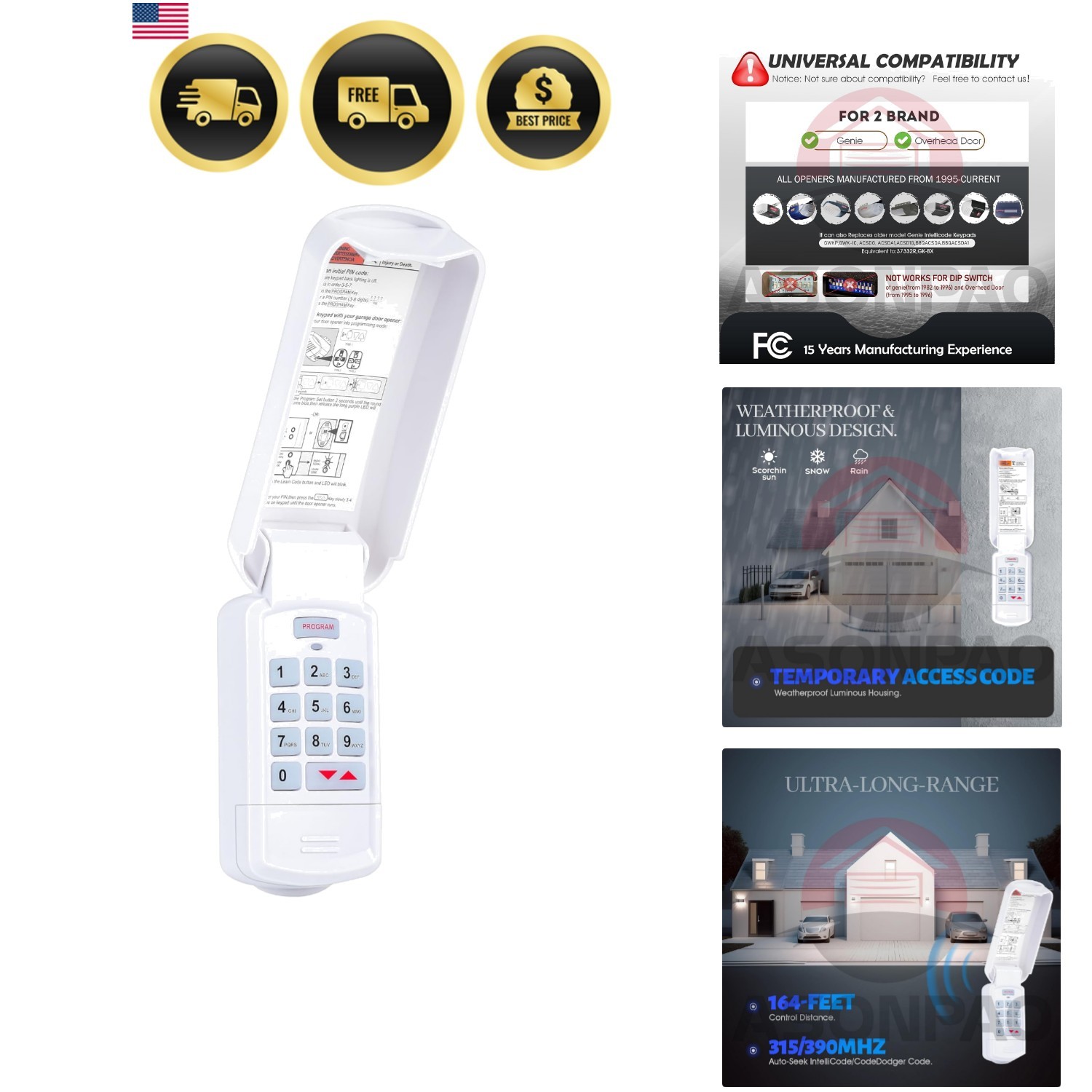 Genie Garage Door Opener Keypad GK-BX, Wireless Keyless Intellicode【10  】