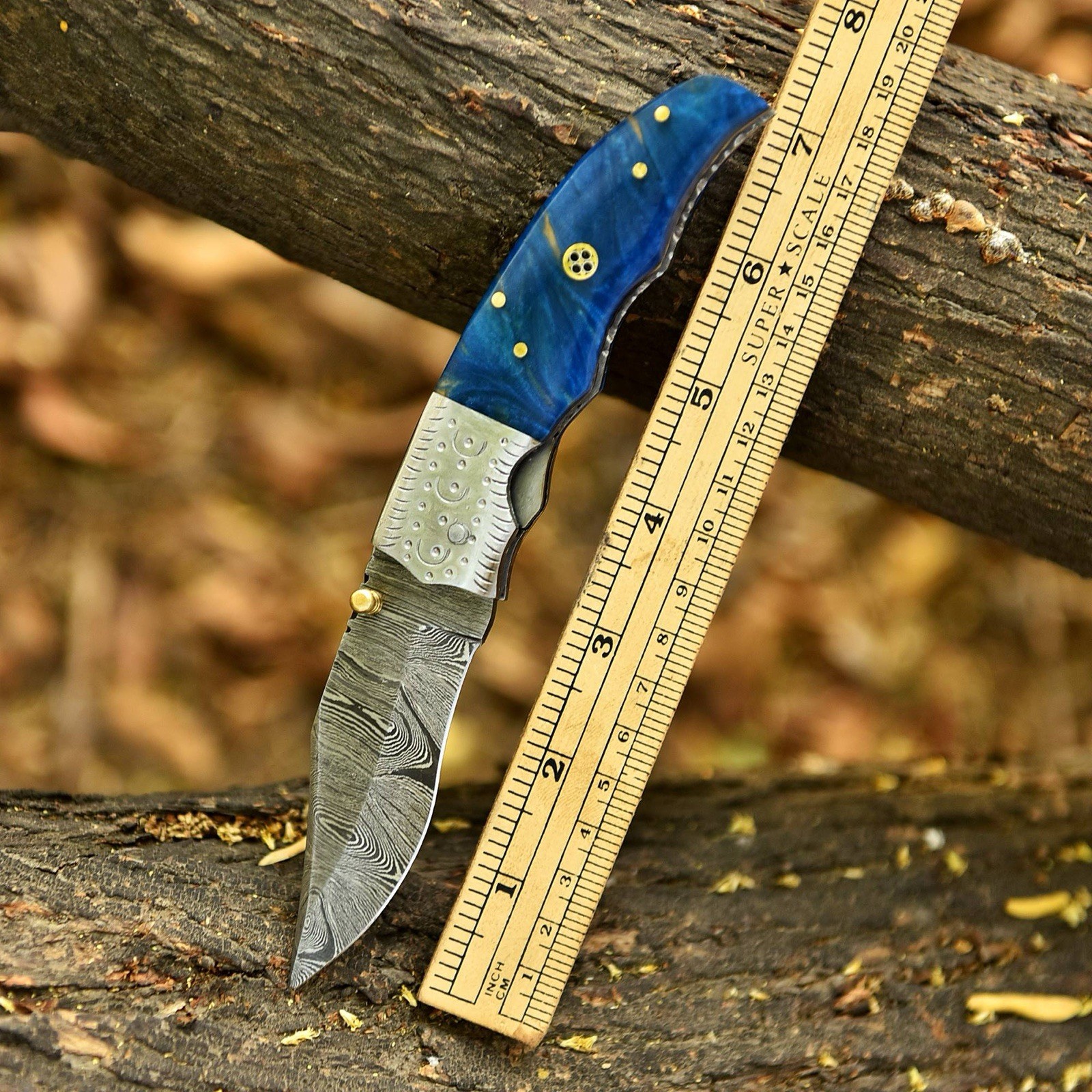Handmade Forged Damascus Folding Blade Pocket Knife Tactical Resin Handle