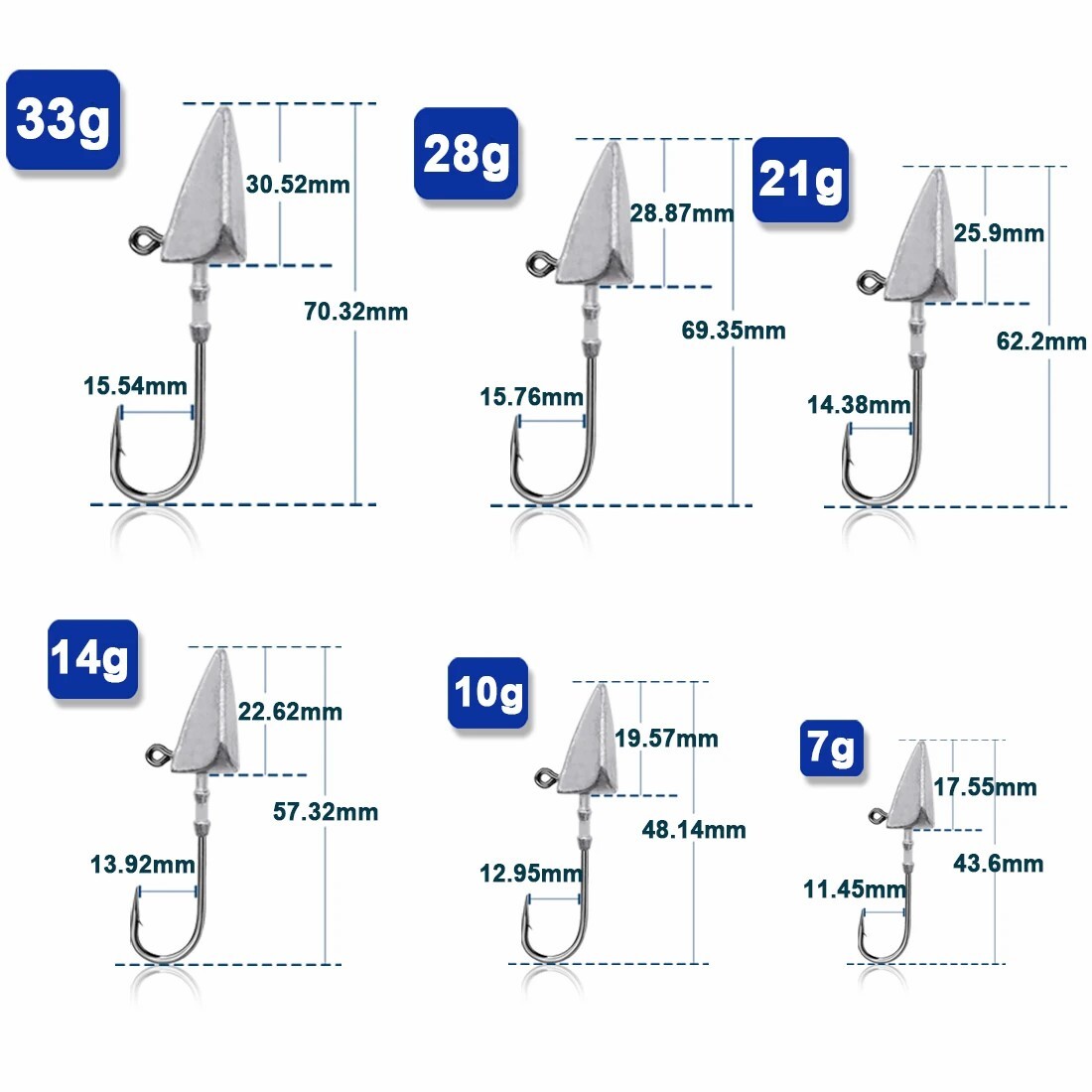 10pcs Lead Triangle Jig Head Ship Type Fishing Hook Soft Worm Bait Hook 7g-35g
