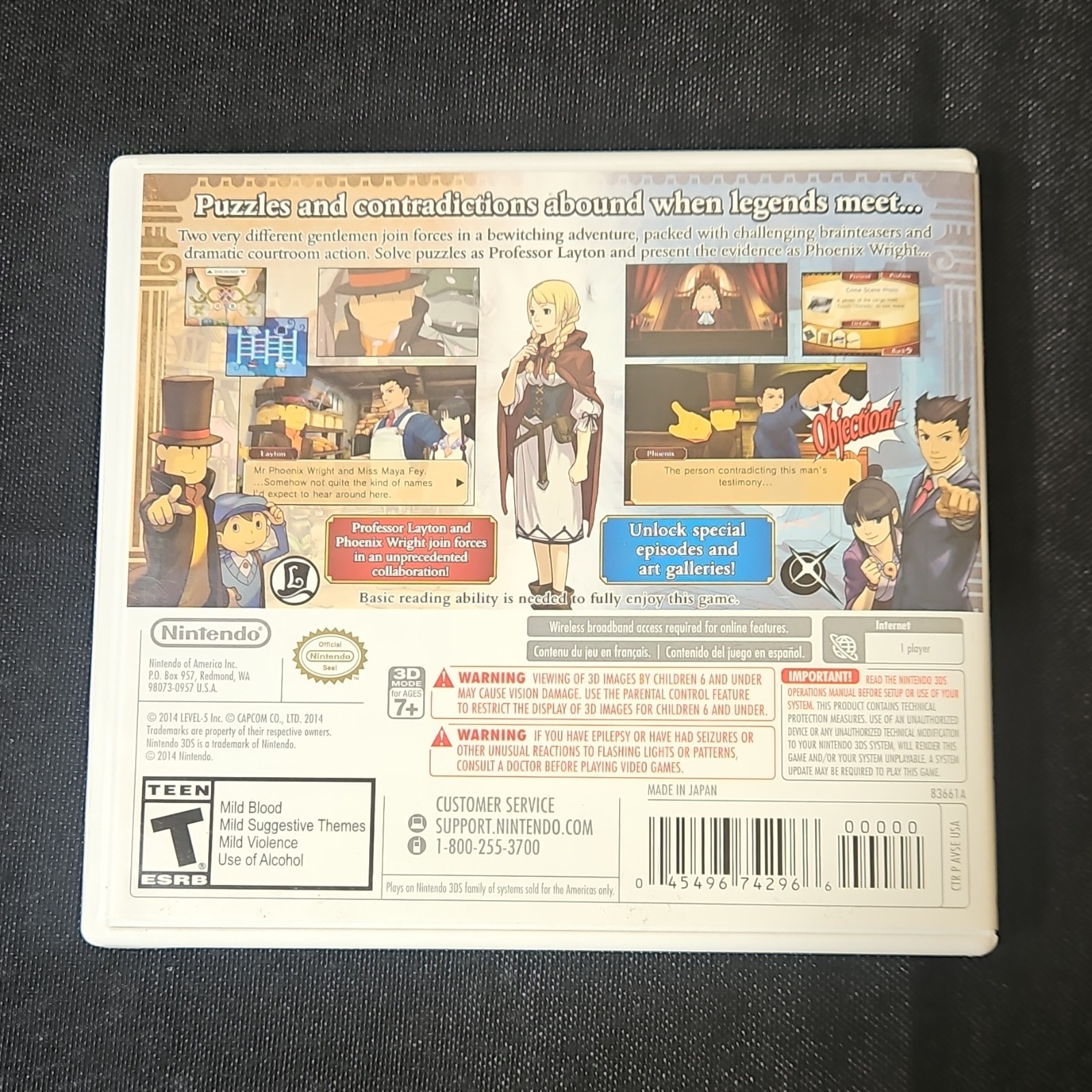Nintendo Professor Layton vs Phoenix Wright Nintendo 3DS Case And Mannual Only