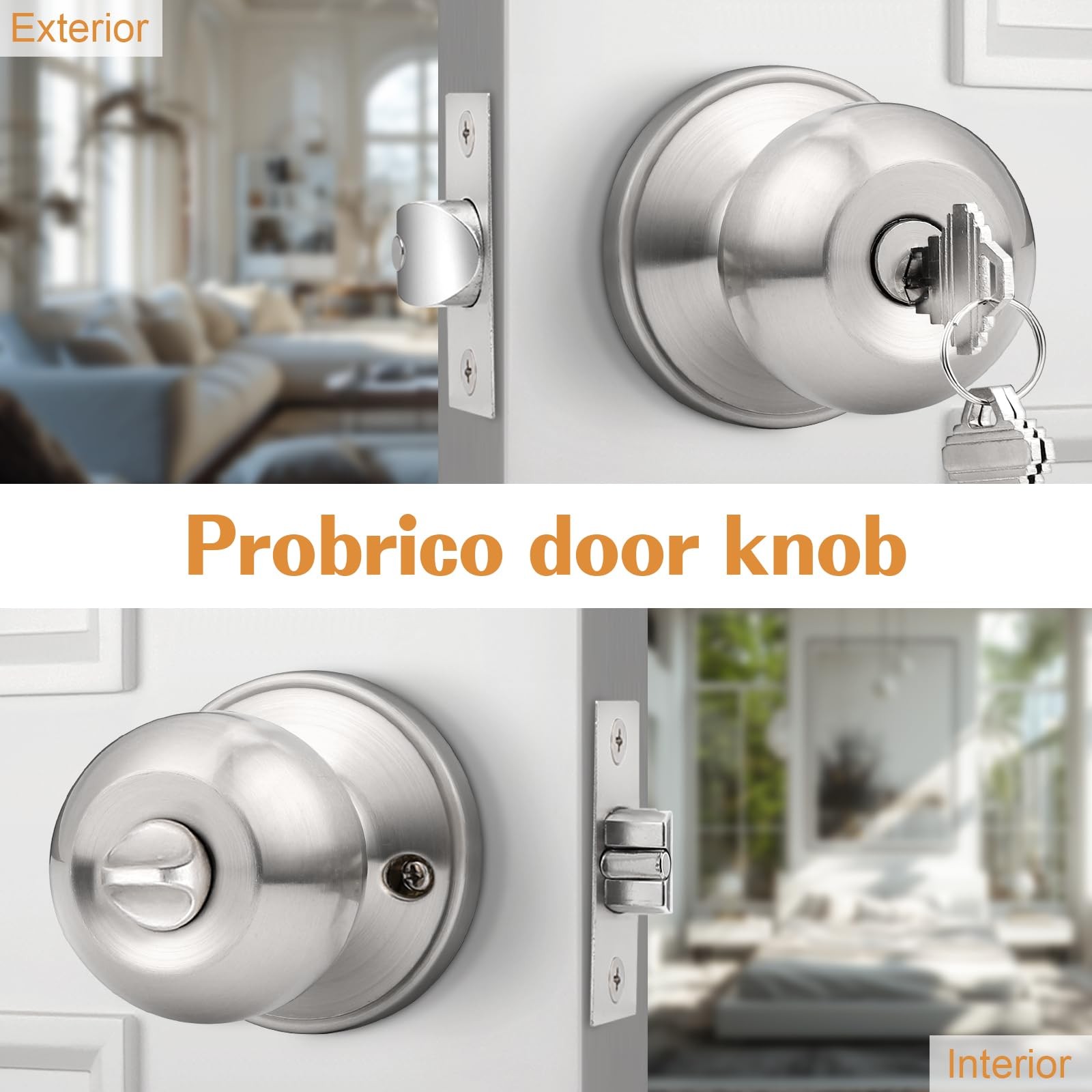 Probrico Brushed Nickel Entry Door Knobs Combo Pack, 6 6