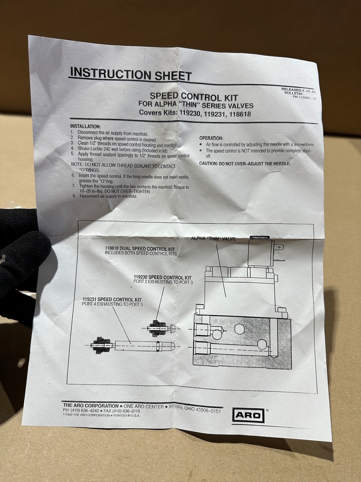 ARO 2F843 Speed Control Kit 118618 for Alpha Thin Series Valves