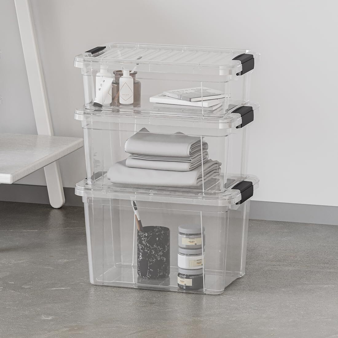 Superio Clear Storage Bins with Lids, 5 Pack- Plastic Storage Boxes - 49 Quart