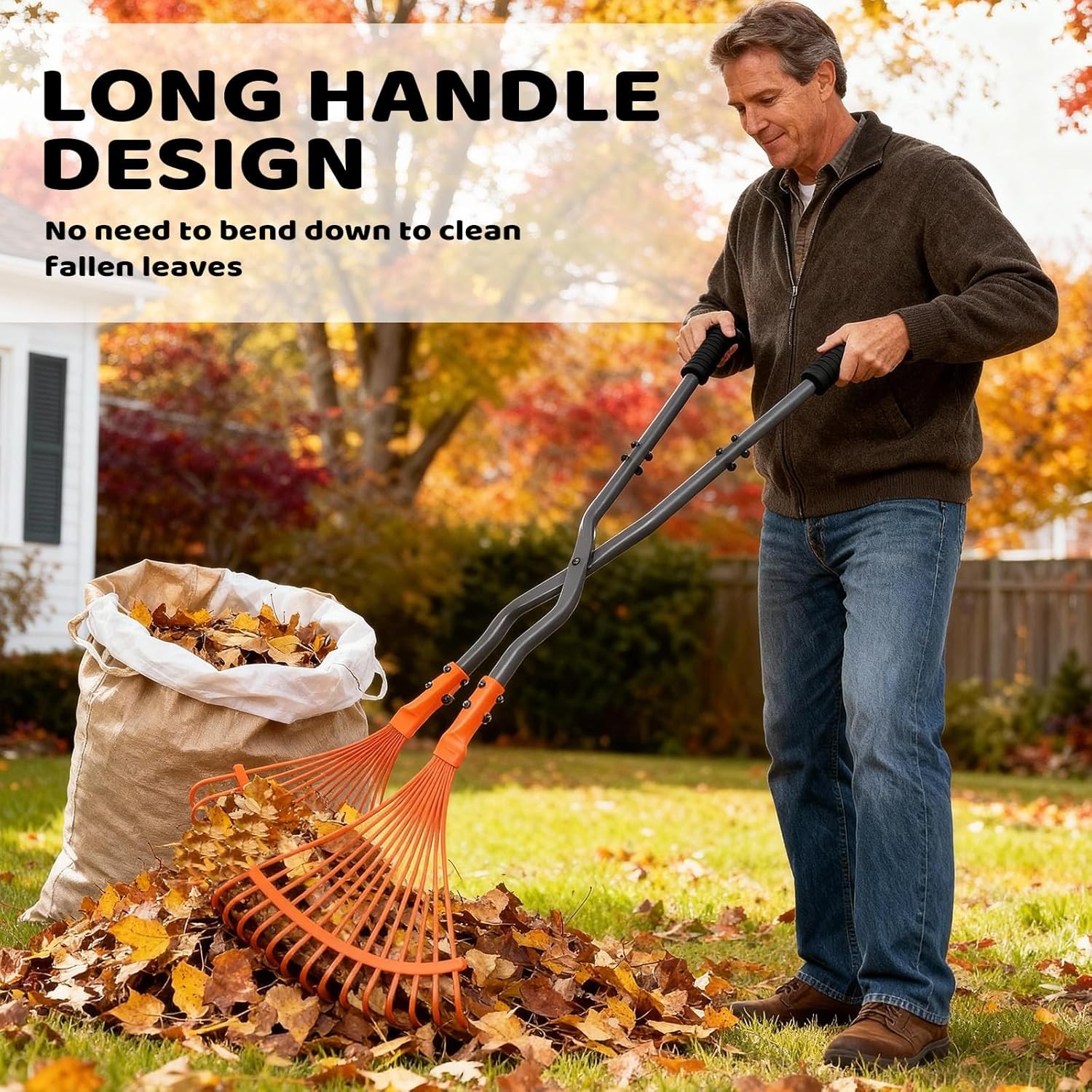 Leaf Grabber Rake Long Handle Metal Lightweight Lawn Yard Cleanup Tool