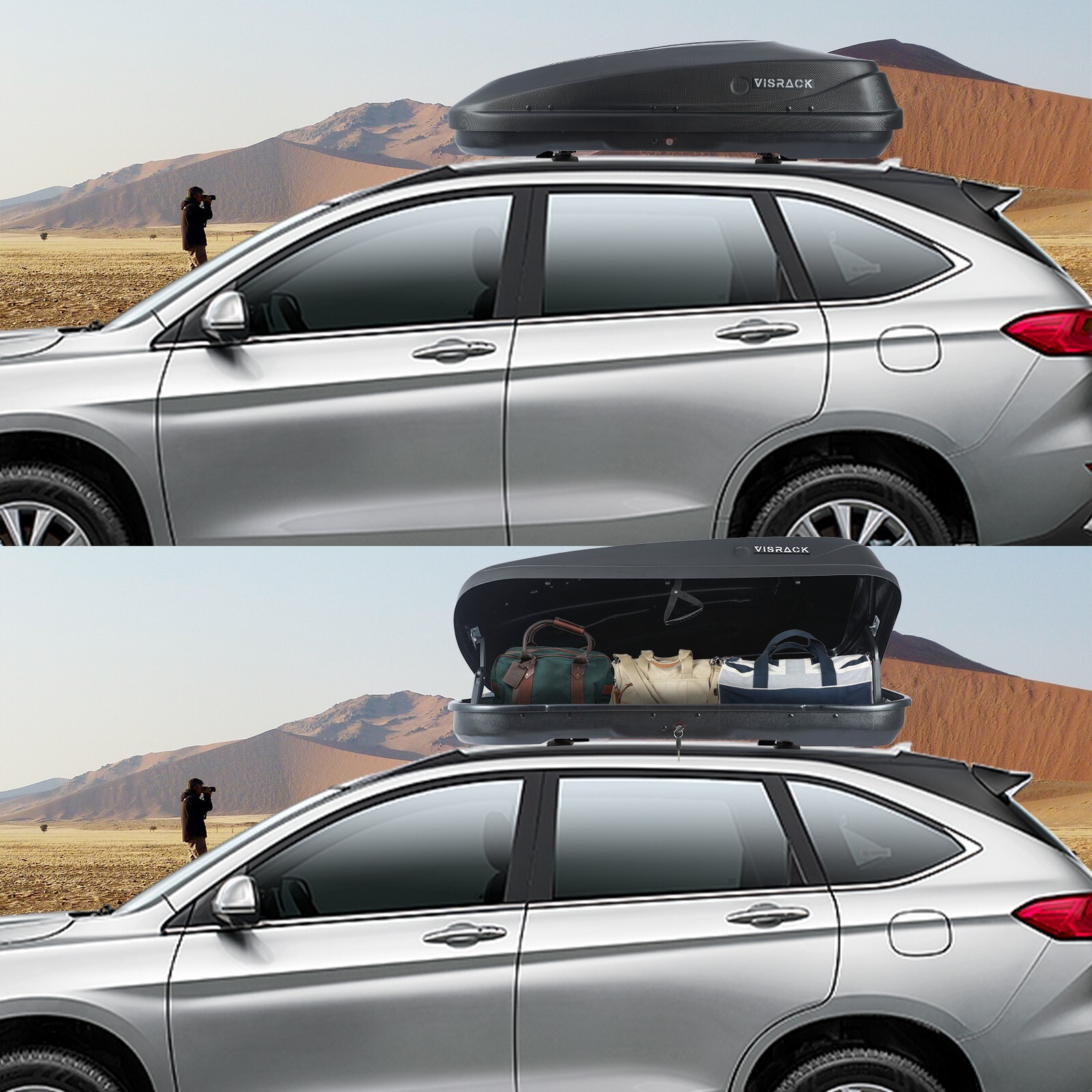 VisRack 13FT³ Rooftop Cargo Box Luggage Carrier Tooless Install w Diamond Grains