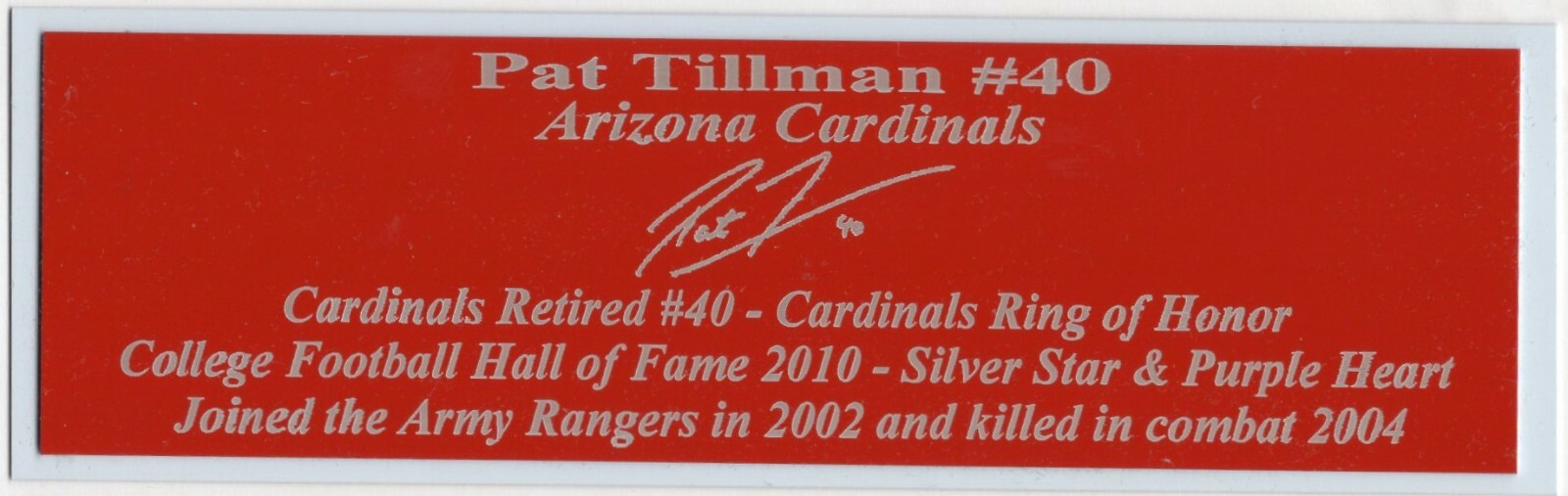 Pat Tillman Nameplate Arizona Cardinals Autograph Football Jersey Helmet