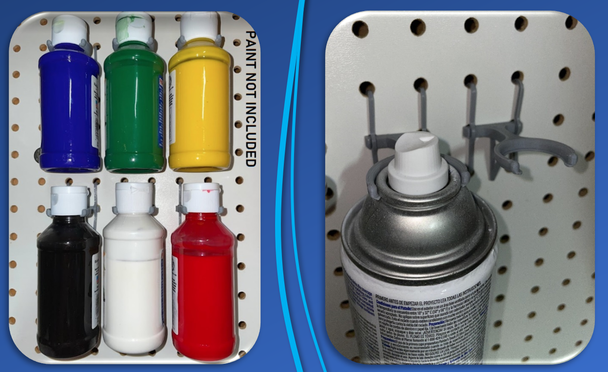 Spray Can & Paint Bottle Rack for Pegboard Storage with Peg Locks - Set of 6
