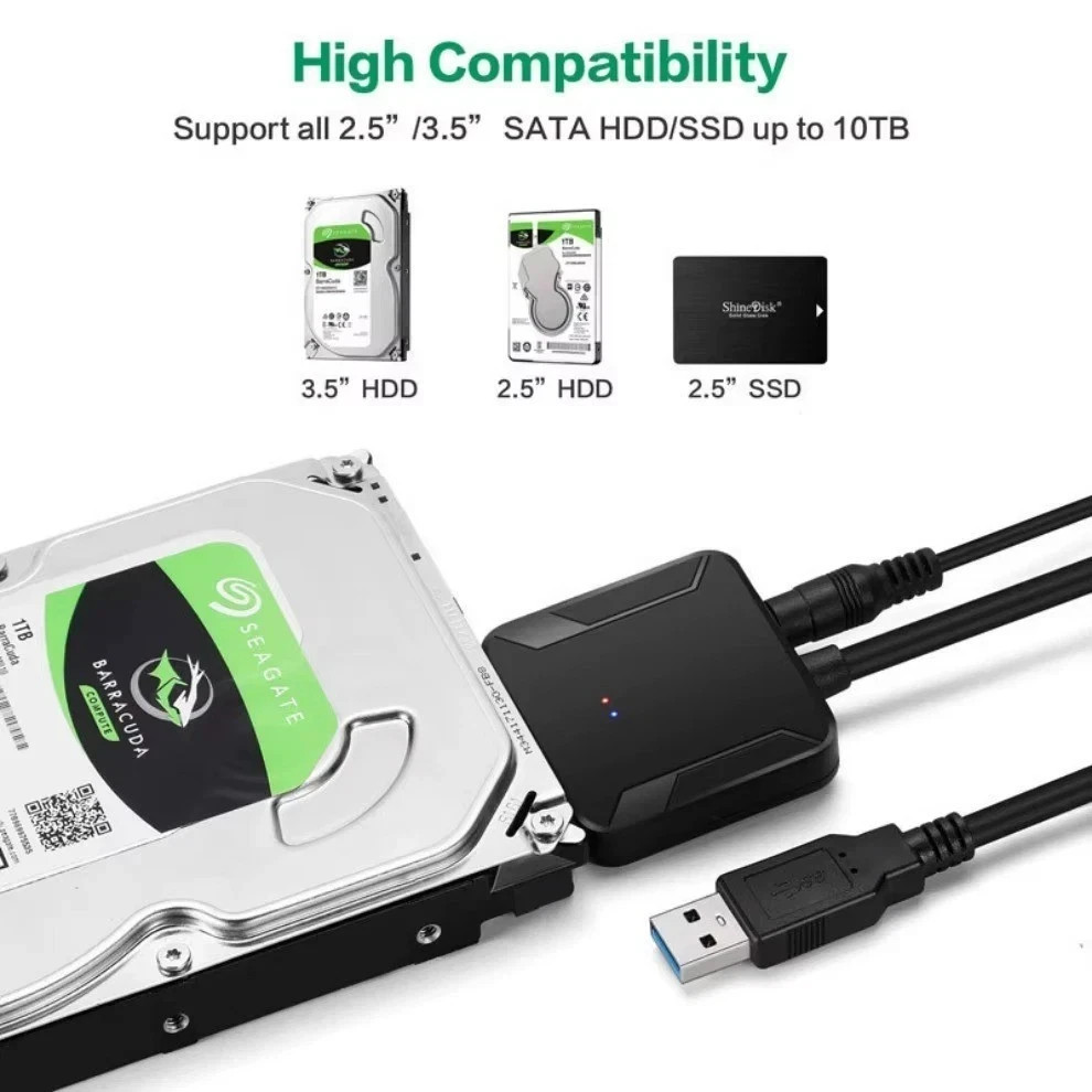 USB 3.0 to SATA III Adapter for 2.5" 3.5" SSD HDD Hard Drive with 12V/2A Power