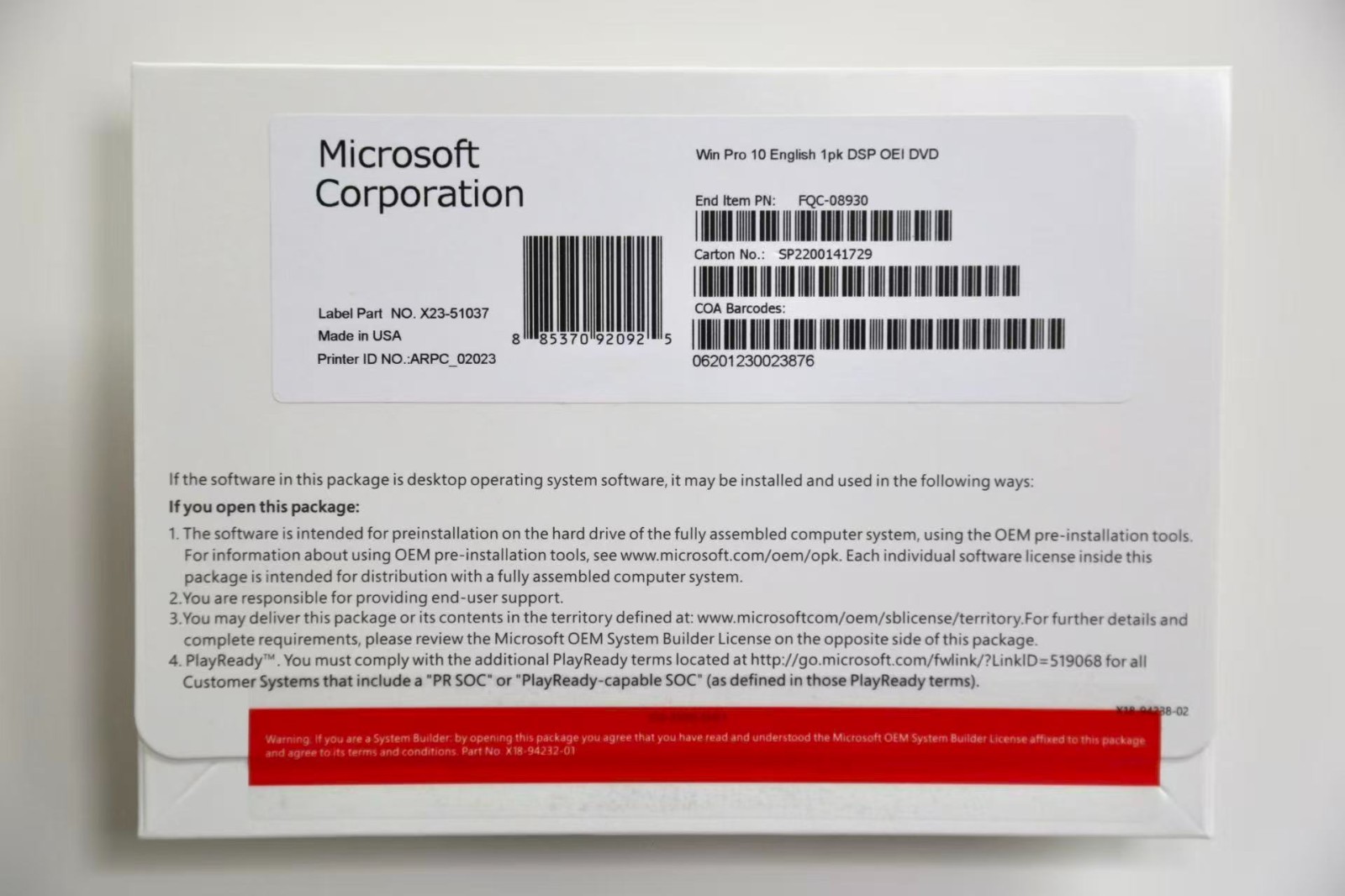 Microsoft Windows 10 pro 64 bit DVD and KEY Freeshipping
