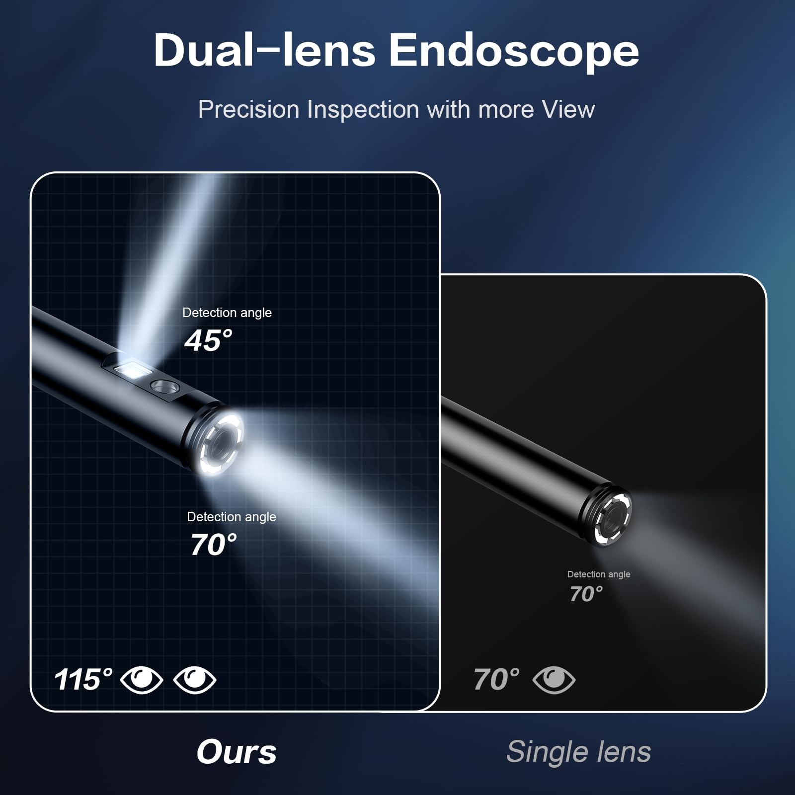 Dual Lens Endoscope Borescope Inspection Camera with 8 Adjustable LED Lights ...