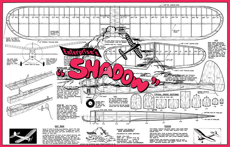 Model Airplane Plans (FF): Shadow 32" Wingspan for .45-.074 Engines (Enterprise)