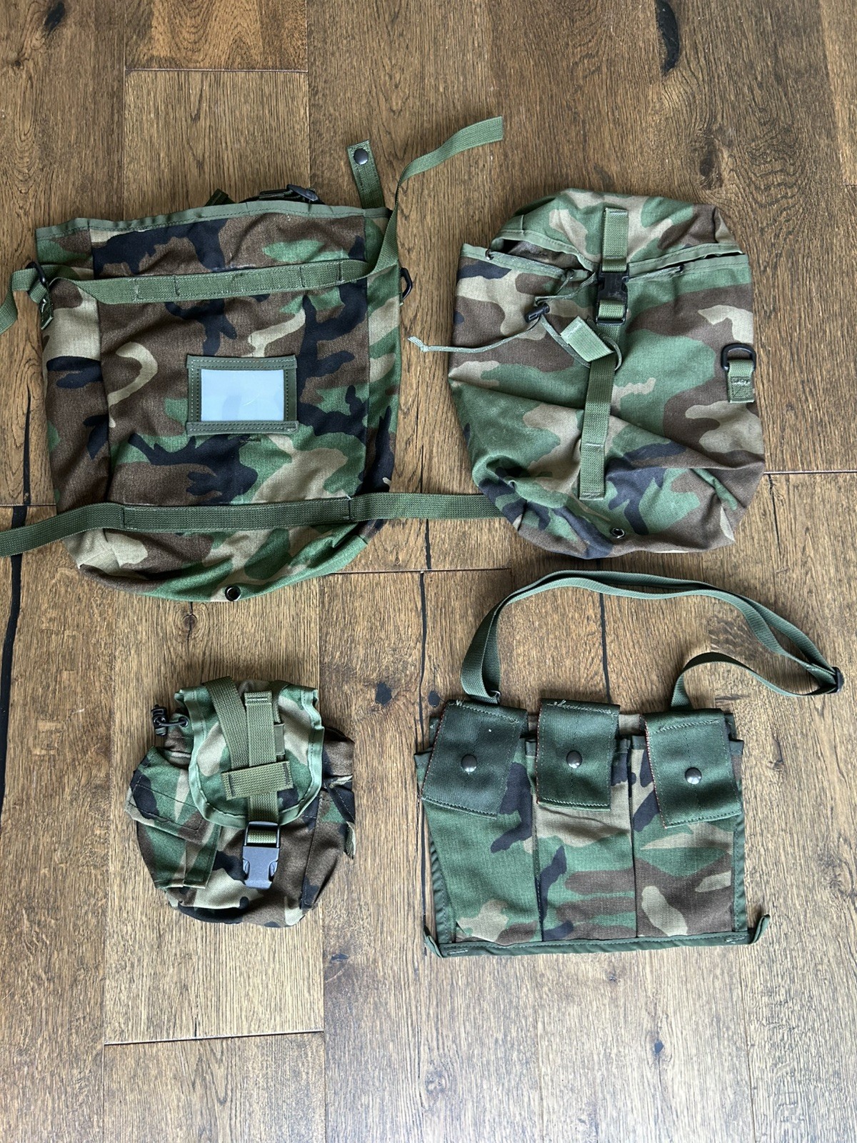 M81 Woodland Camo MOLLE 4 Pouch Lot Sustainment Radio Canteen 6 Mag Bandolier #1